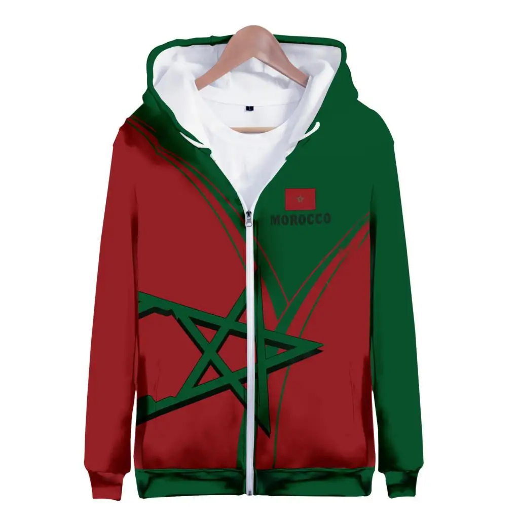 Hoodies 3D Print Morocco Flag National Emblem Zipper Sweatshirts Boys Girls Sweatshirts Kids Fashion Oversized Hoodie Tracksuit