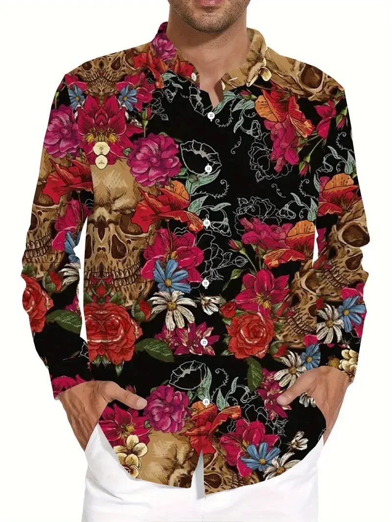 Men's Impressionism Casual Shirt Colorful Art Lion Print Long Sleeve Shirt Fashion Soft Comfortable Shirt Street Clothing Top