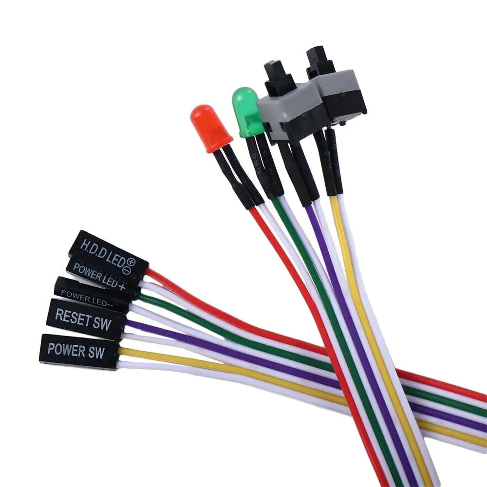 Cord Original ATX PC Computer On/Off/Reset with LED Light Motherboard Power Cable PC Power Reset Switch Push Button Switch