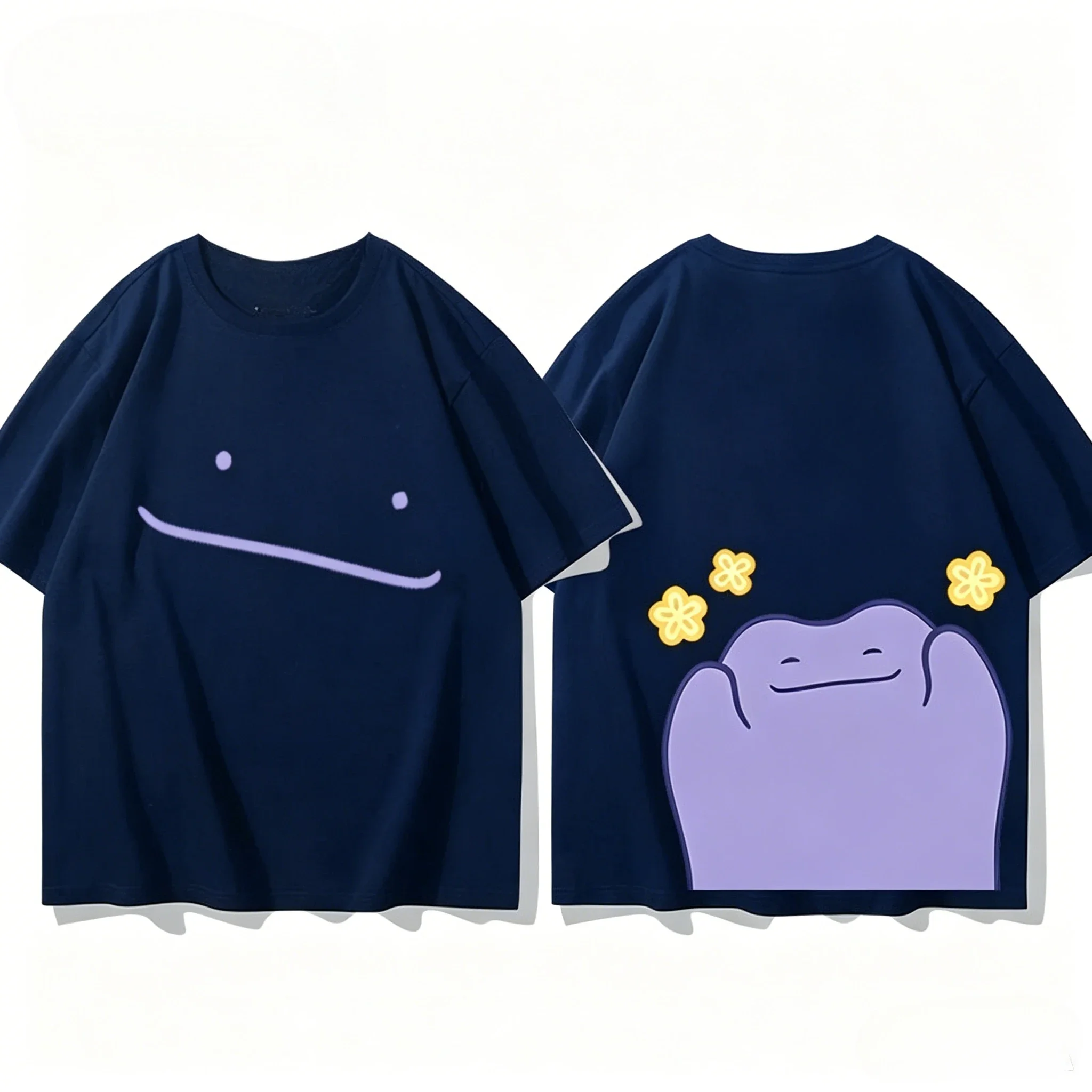 Herren-T-Shirts mit süßem lila Frosch-Motiv, Druck vorne und hinten, lockerer O-Ausschnitt, lässige Sommer-Kurzarm-T-Shirts – Detail 8