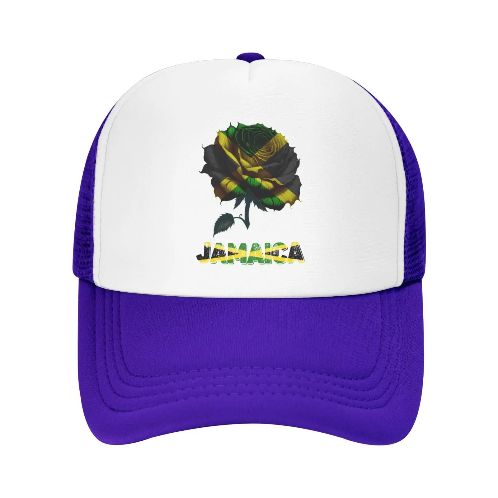 Vintage Jamaica Jamaican Flag Rose Flower Mesh Baseball Cap Classic Snapback Dad Trucker Flat Bill Brim Hat for Men Women