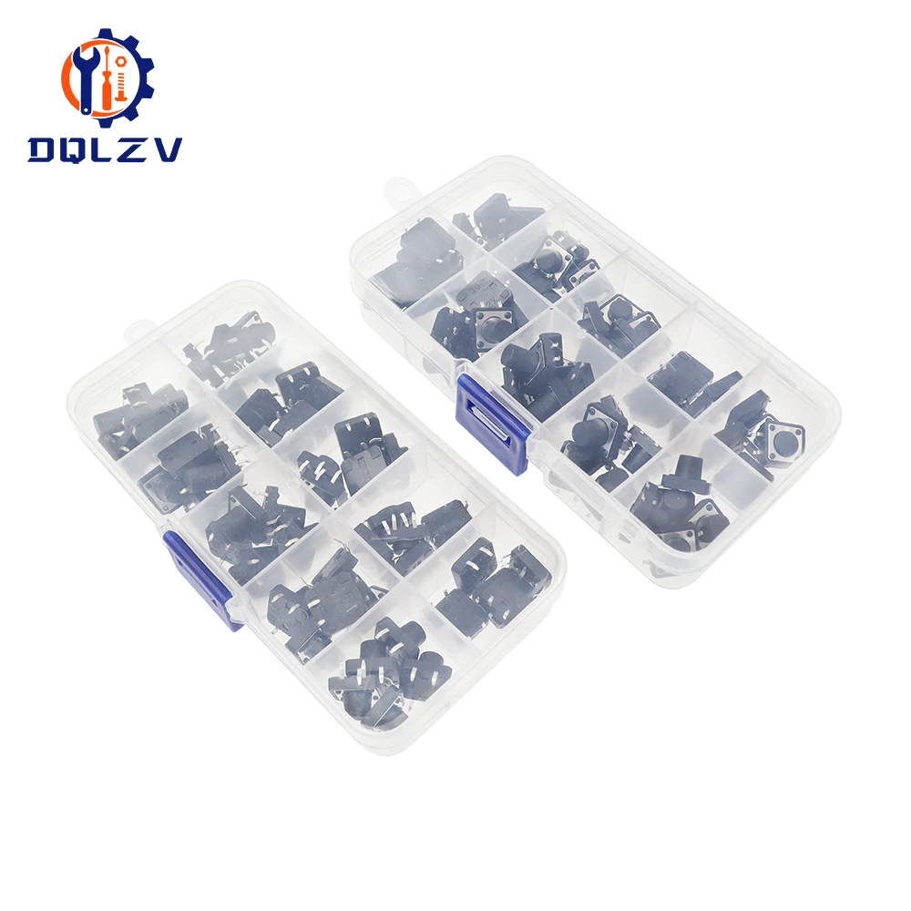 50PCS 12X12X4.3MM DIP Tact Switch Tactile Push Button Switch Kit Height: 4.3 5 6 7 8~13MM SMD 4P Micro Switch 12*12*5 Key Switch