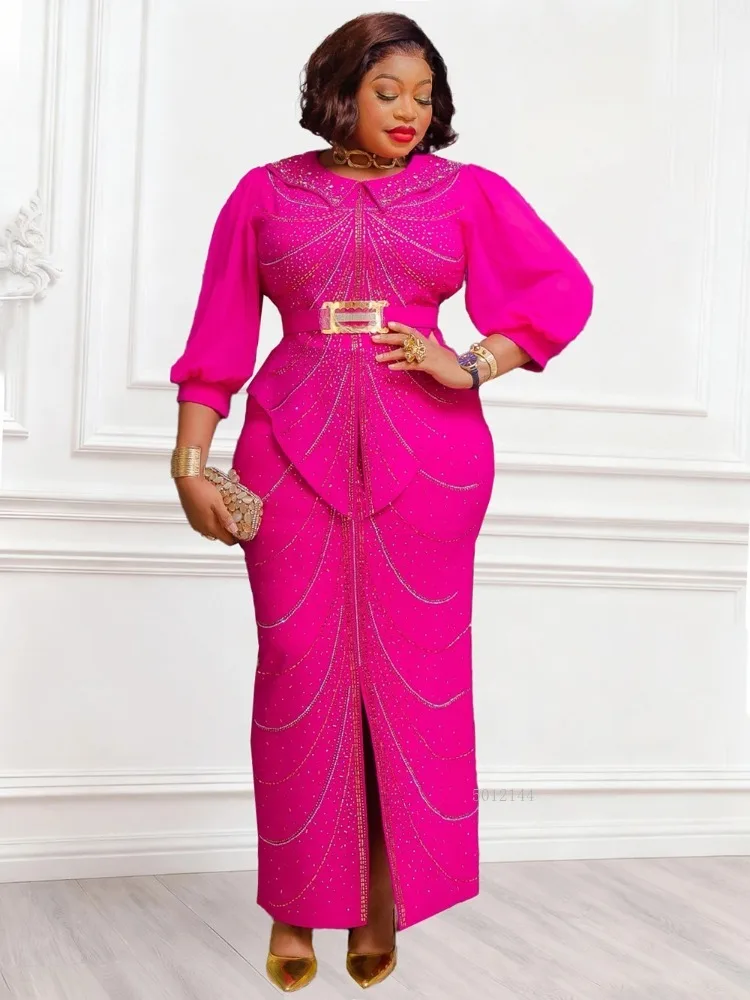 

Elegant Women Long Dresses Luxury Shiny Diamond Slit Maxi Robes Turkey African Clothes Wedding Birthday Prom Evening Gown Dress