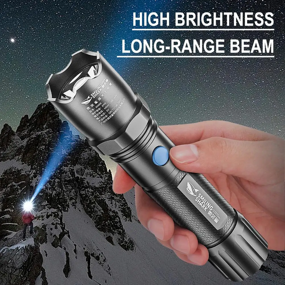 

High Power Led Flashlight Rechargeable Camping Torch ABS Material With 3 Lighting Modes For Adventure, Camping, Outdoor, Et O0J9