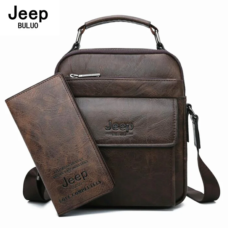 JEEP BULUO Men Messenger Bag High Quality Handbags Man\'s Black Business Split Leather Shoulder Bags For Men Tote 2019 New