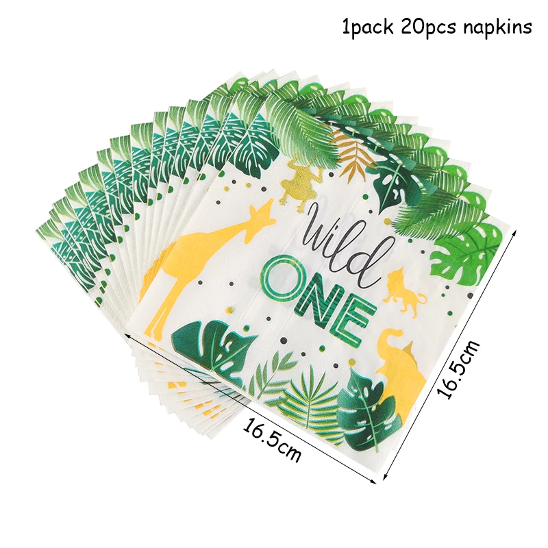 20 Stück Wild One Palmblätter Tierservietten Dschungel Safari Geburtstag Party Dekoration Tropical Hawaii Mottoparty Dekoration Taschentuch – Detail 9