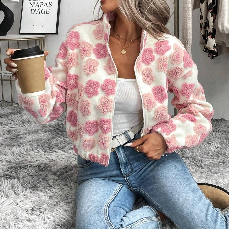 Новая повседневная замшевая короткая куртка, осенне-зимняя модная куртка-кардиган на молнии, розовая элегантная свободная женская одежда