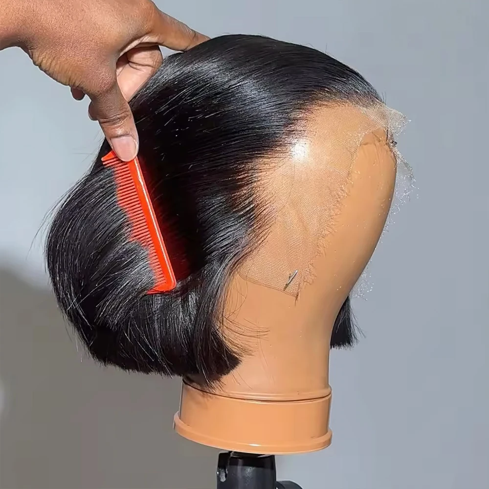 Bob-Perücke aus Echthaar, 13x6 HD Lace Frontal Perücke, vorgefertigt, 7x5 13x4, kleberlos, glatt, sofort tragbar, natürliche Farbe, für Damen