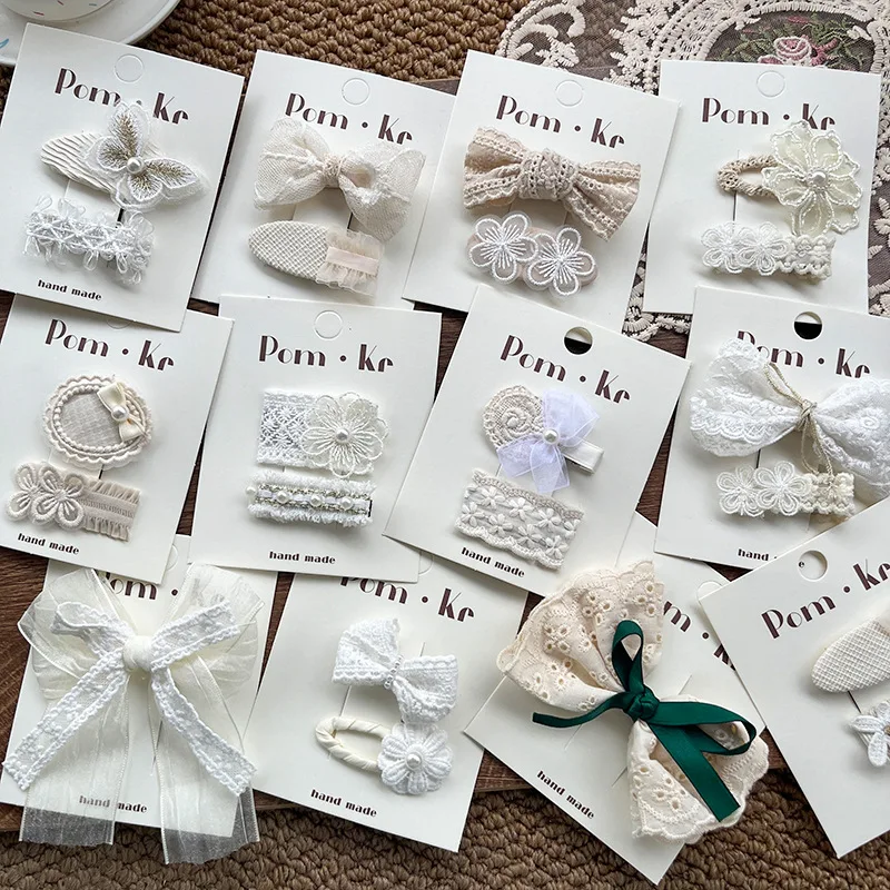 Kids Fabric Lace Flower Barrettes Baby Princess Hair Accessories Newborn White Hairpins Bow Hairclips Girls Birthday Gifts