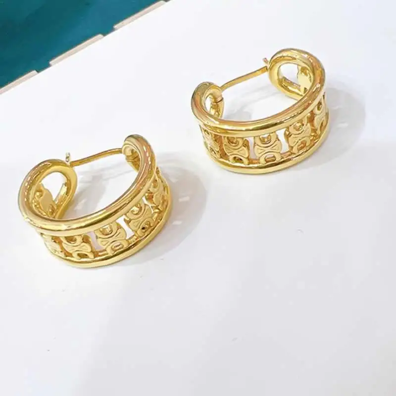 

Pure 18K Yellow Gold Earrings Women AU750 Hollow Hoop Earrings