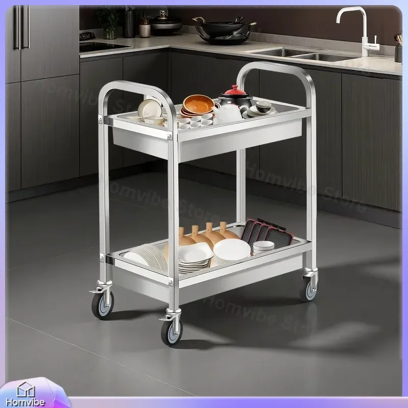 Stainless Steel Dining Cart Thickened Bowl Collector Restaurant Serving Trolley Commercial Three Layer Plastic Mobile Cart