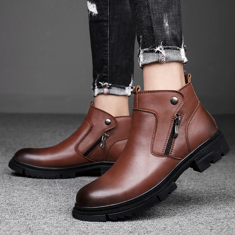 

Men High Top Men Boots PU Thick Sole Comfortable Warm Classic Men Boots Sizes 37-47