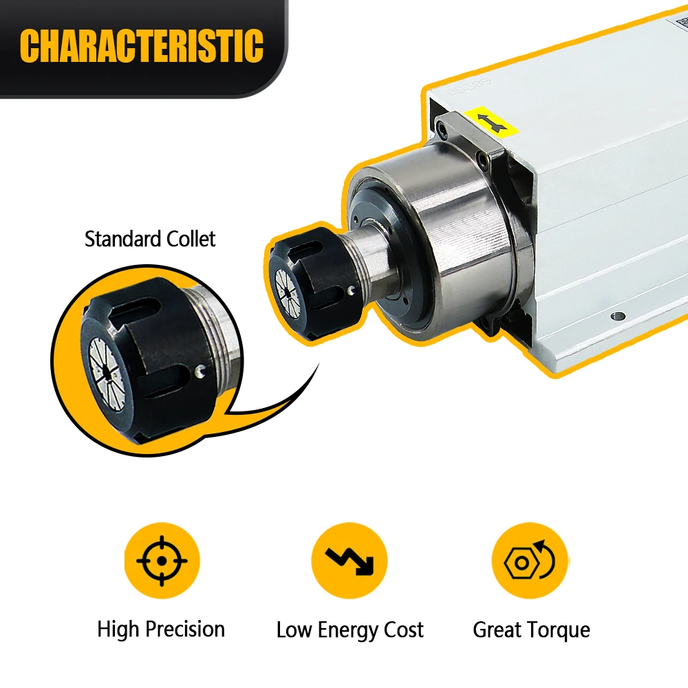 Square Air-Cooled 3.5kw 18000rpm ER25 Spindle Motor 220V 300HZ Metal Junction Box Connector Plug for CNC Engraving Machine