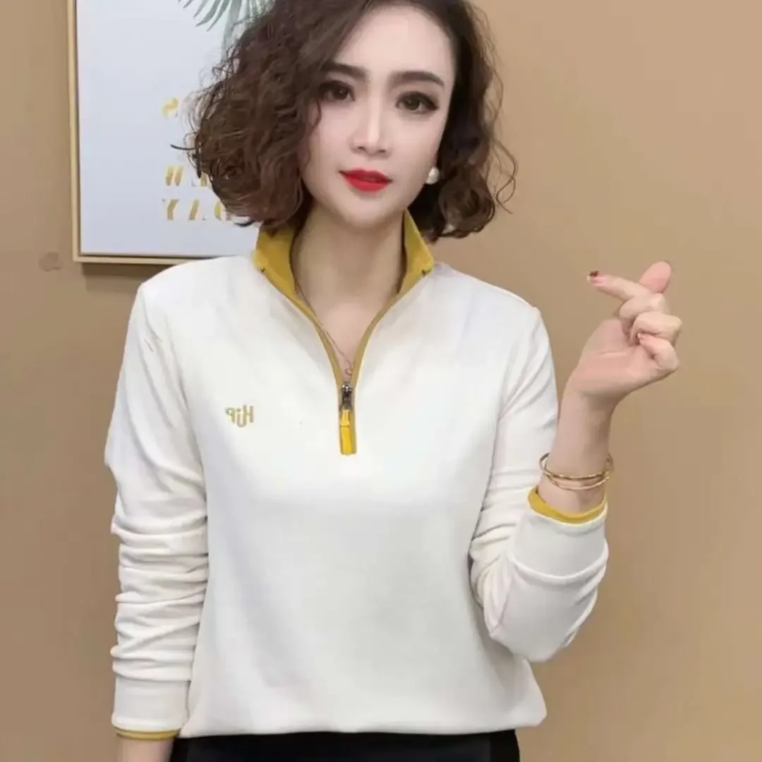 Camiseta de manga comprida temperamento feminino topo esportes base camisa moletom primavera moda novo moletom casual fino