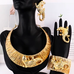 Fashion Woman Necklace Jewelry Set Electric Italy Gold Plated Earrings Necklace Bangle Ring Wedding Party Daily Wear Jewellry