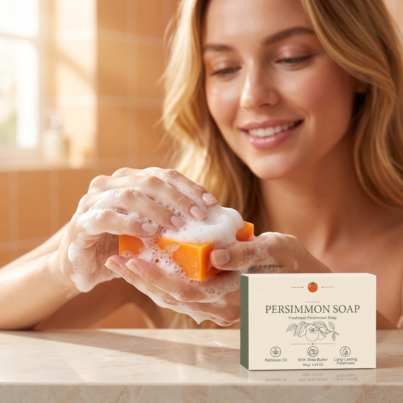 Persimmon Soap Bar For Body Wash Face Cleaning Brightening Moisturizing Hydrating Gentle Skin Care Refreshing Scent Clean Soap