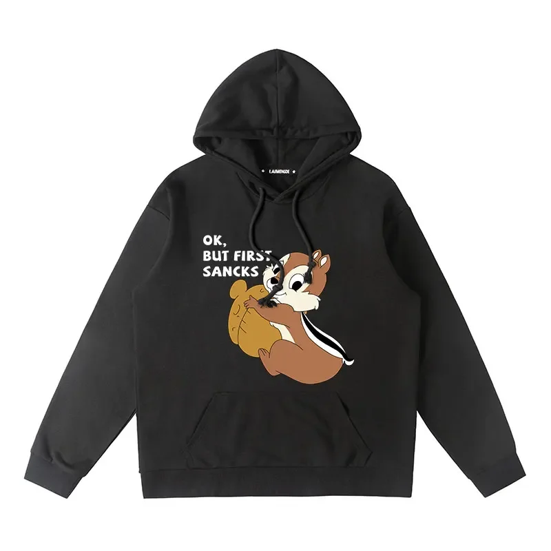 Squirrel Disney Cartoon Chip and Dale Hooded Jacket Clothes Pullover Sweater Simple Pattern Cute Daily Couple  Long Sleeve 2024