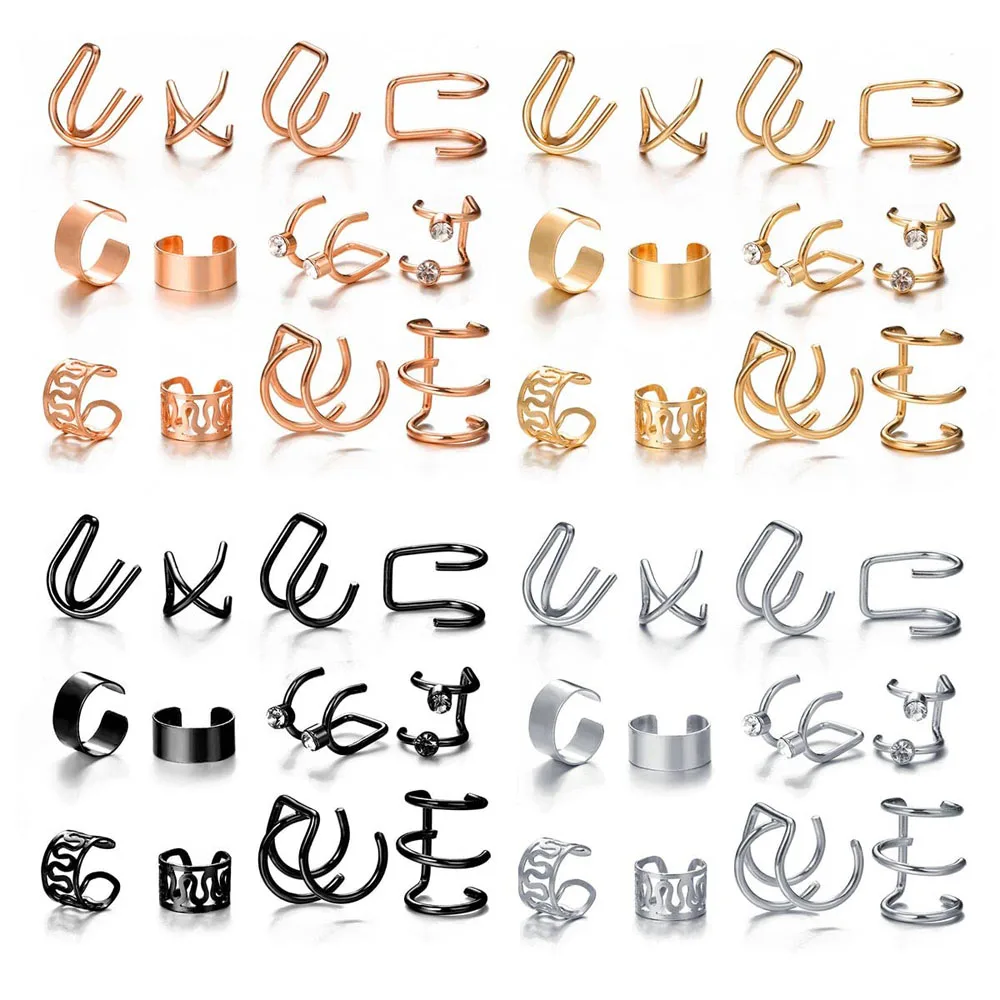 

24 Pairs Stainless Steel Non Piercing Helix Cartilage Ear Cuff Fake Ear Clip on Wrap Earrings Set for Women Men