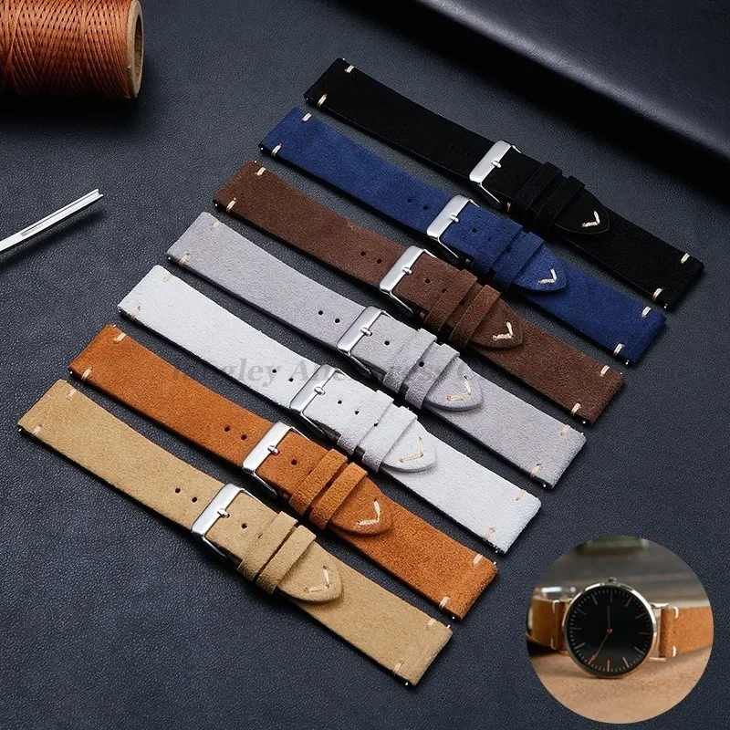 Schnellverschluss-Uhrenarmband aus weichem Wildleder, 14 mm, 16 mm, 18 mm, 20 mm, 22 mm, braunes Armband, Kalbsleder, Universal-Armband für Damen und Herren, Zubehör