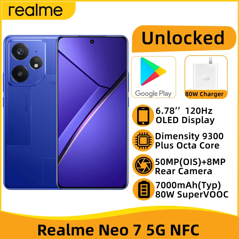 realme NEO 7 5G NFC Dimensity 9300 Plus Octa CoreSmartphone 7000mAh Battery 6.78'' OLED Screen 80W SUPERVOOC 50MP OISCamera IP69