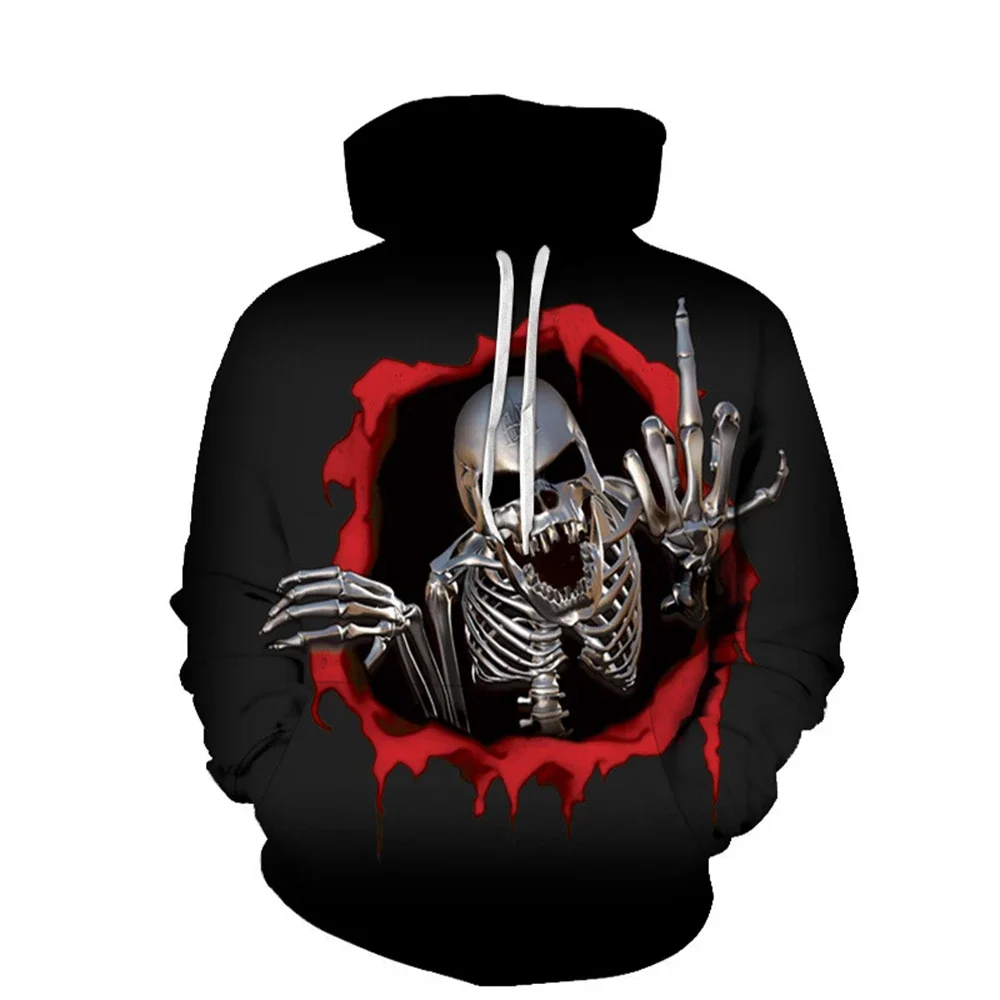 

Funny Skeleton Graphic Men's Hoodies Gothic Cool Long Sleeve Hooded Pullover Creative Design Halloween Style Y2k Clothes For Men