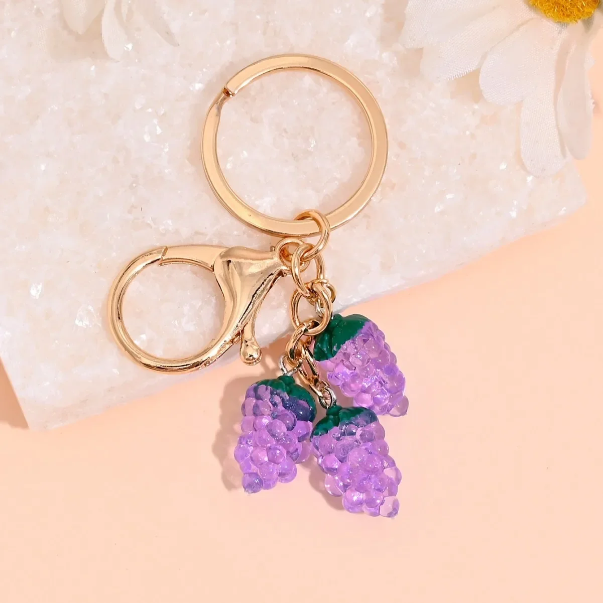 Fruit Grape Lemon Banana Pineapple Pendant Keychain VStudent Backpack Bag Chain Ring Accessories Women’s Festival Gift Keyring