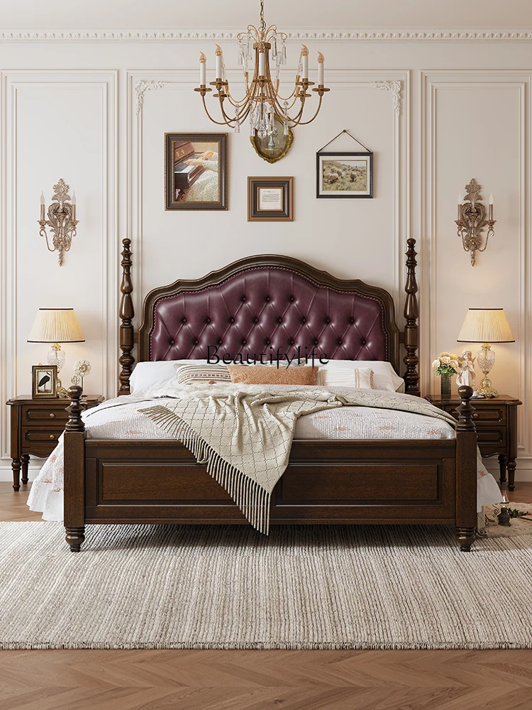 

American-style Solid Wood Bed Country Vintage Upholstered Storage Simple Double Bed
