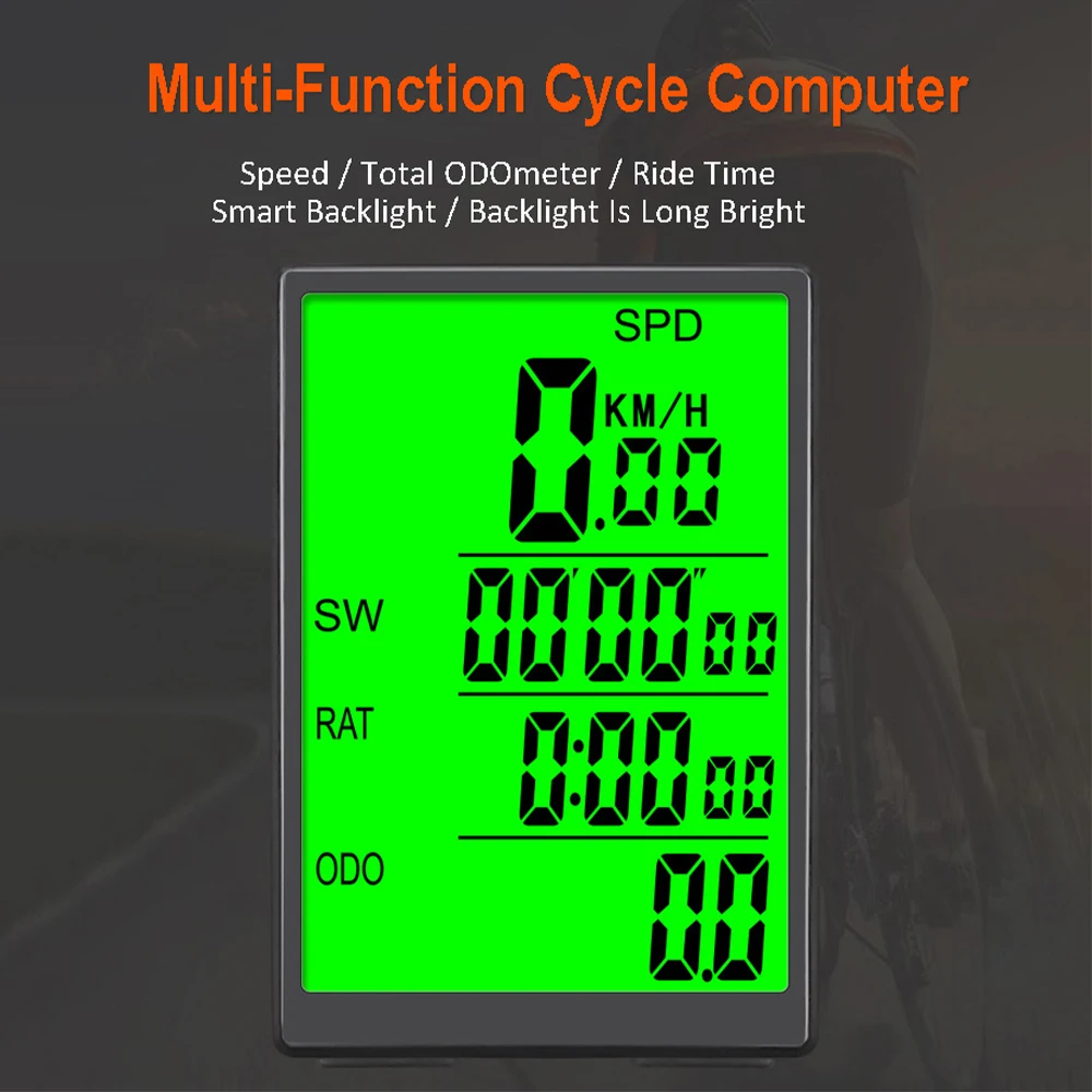 Bicycle Computer Wireless Bike Computer Waterproof Drop-resistant Properties Speedometer with Green LCD Backlight