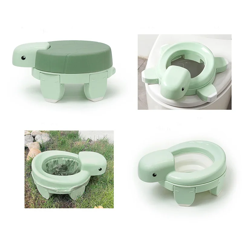 Toilet Latihan Bentuk Penyu 4 In 1 Potty Bayi Bangku Langkah Anak-anak Kursi Toilet Dewasa Toilet Perjalanan Luar Ruangan Kapasitas 90Kg