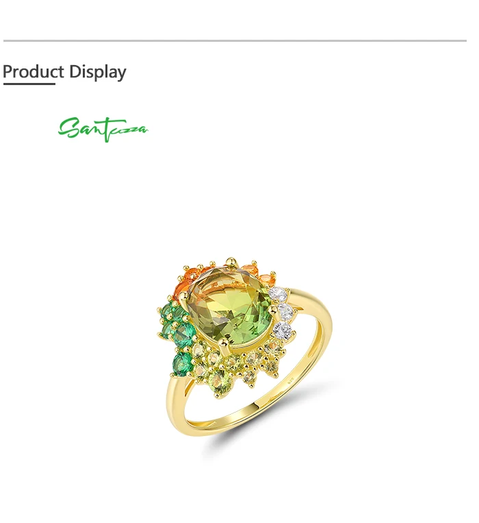 SANTUZZA Echter 925 Sterling Silber Ring für Damen Funkelnder Synthetischer Grüner Spinell Wunderschöne Hochzeitsgeschenke Edler Schmuck – Detail 3