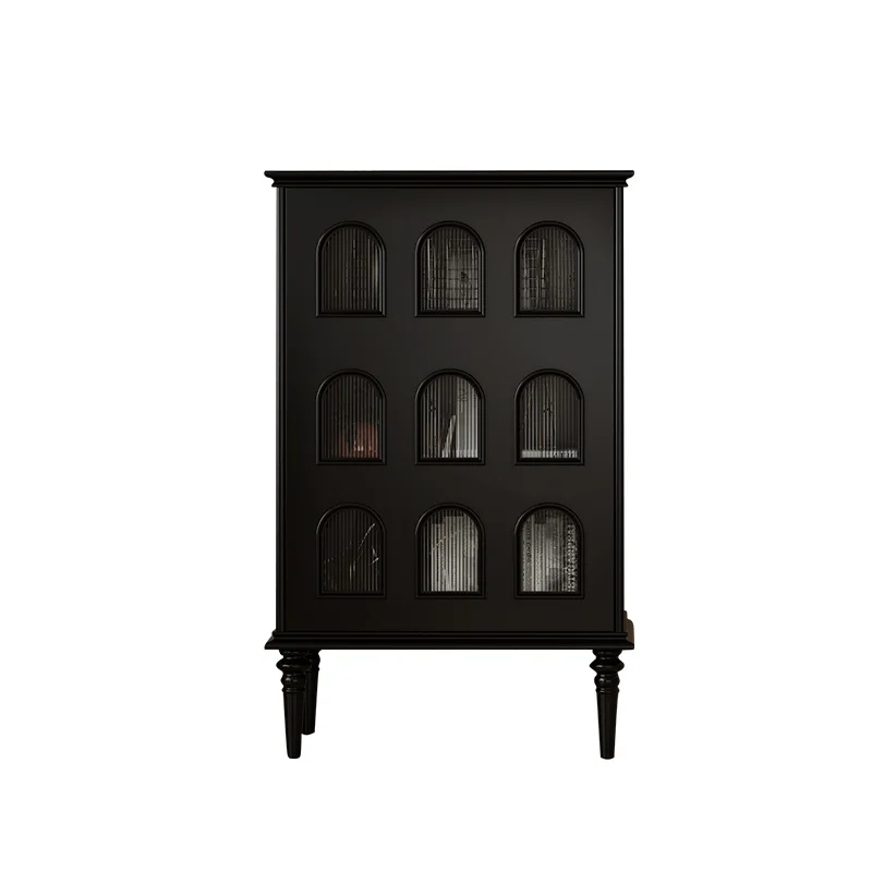 

Retro style display cabinet entrance French solid wood dining side living room single door movable side cabinet