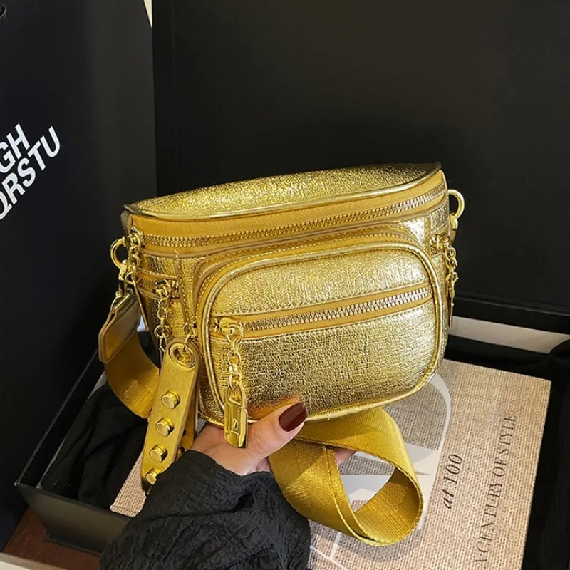 

Stylish Solid Colour PU Leather Fanny Packs For Women Multi-layer zipper Waist Bag Female Fashion Waist Pack Ladies Chest Bag