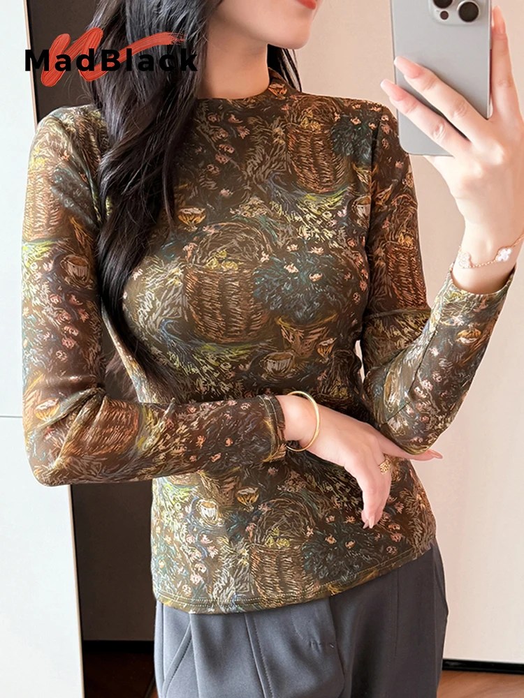 

MadBlack-Женская европейская футболка, сексуальная водолазка с принтом, модная тонкая эластичная футболка с длинными рукавами S-3XL, новинка осени 2023 года T5O659CC