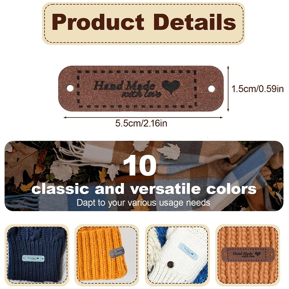 30個の手作りタグ、かぎ針編み用、10色、手作りの愛のタグ、穴付き、DIY、かぎ針編み、縫製、編み物、ジーンズ、バッグ、靴、帽子用