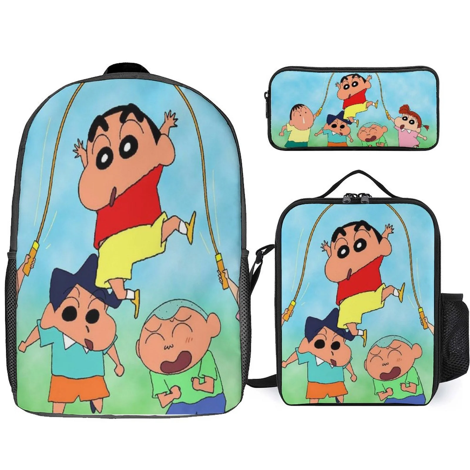 

3 in 1 Knapsack Set-Elementary Boy Girl Crayon Shin-Chan Backpack+Insulated Lunch Tote+Pencil Case for Boys