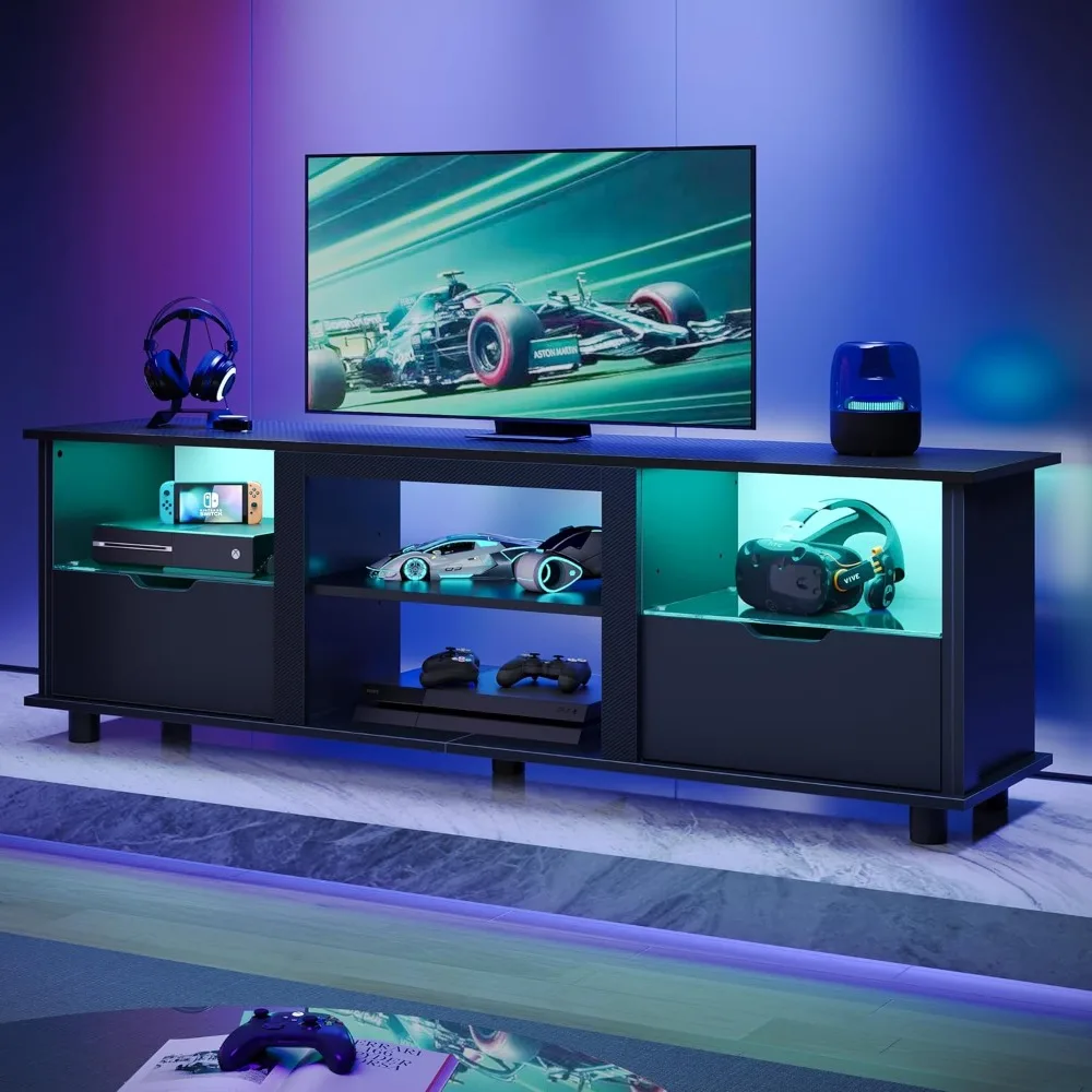 مركز ترفيه الألعاب bestier 70 بوصة مع أدراج، حامل تلفزيون LED لتلفزيون 75 بوصة، حامل ترفيه تلفزيوني لغرفة المعيشة مع s