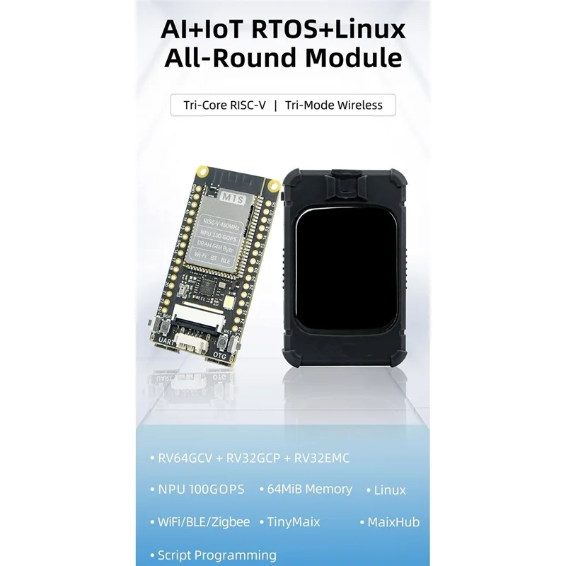 For Sipeed M1S Module BL808 RV64 480Mhz +RV32 320Mhz+NPU BLAI 100GOPS 16Mbyte SPI FLASH 2.4G WIFI/BT/BLE Core Board Parts Kit