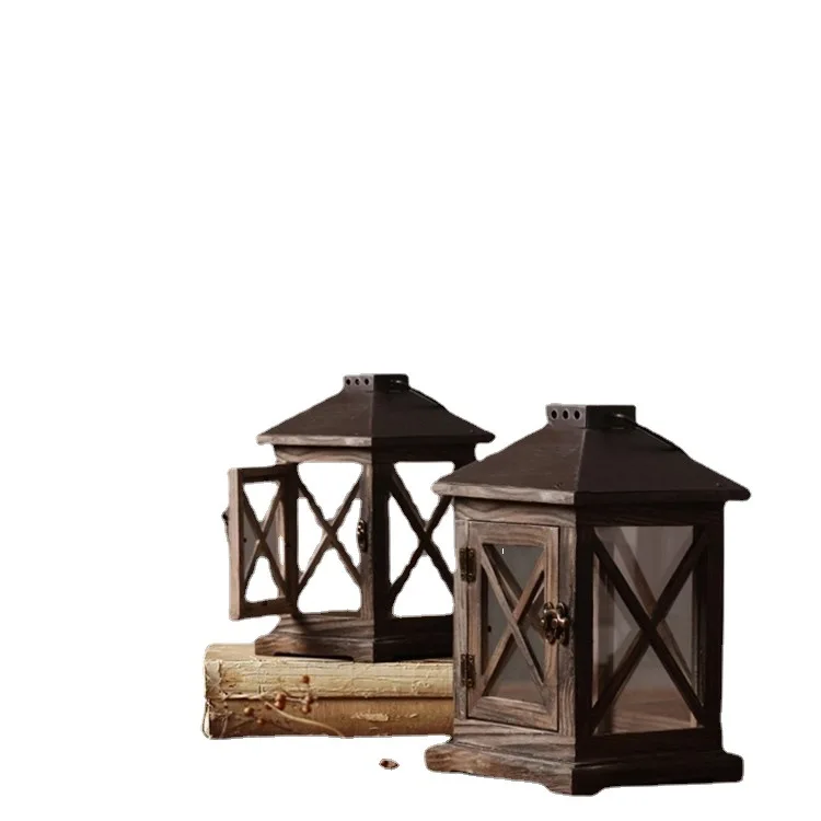 

American Country Floor Wooden Candle Stand Storm Lantern Home Living Room Bedroom Decoration