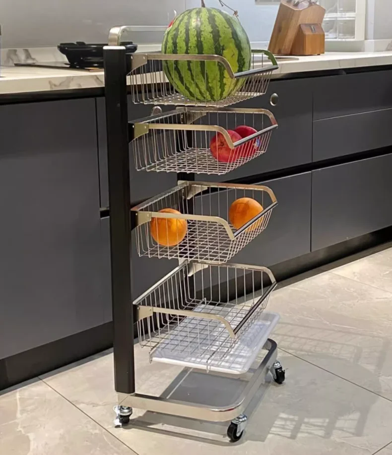 Kitchen vegetable storage rack floor multi-layer stainless steel multi-functional vegetable basket fruit storage basket