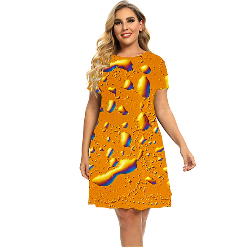 2023 New Summer Fashion Beer 3D Printing Pattern Dress Women Cool Short Sleeve Dress Casual Loose Plus Size Clothing 4XL 5XL 6XL