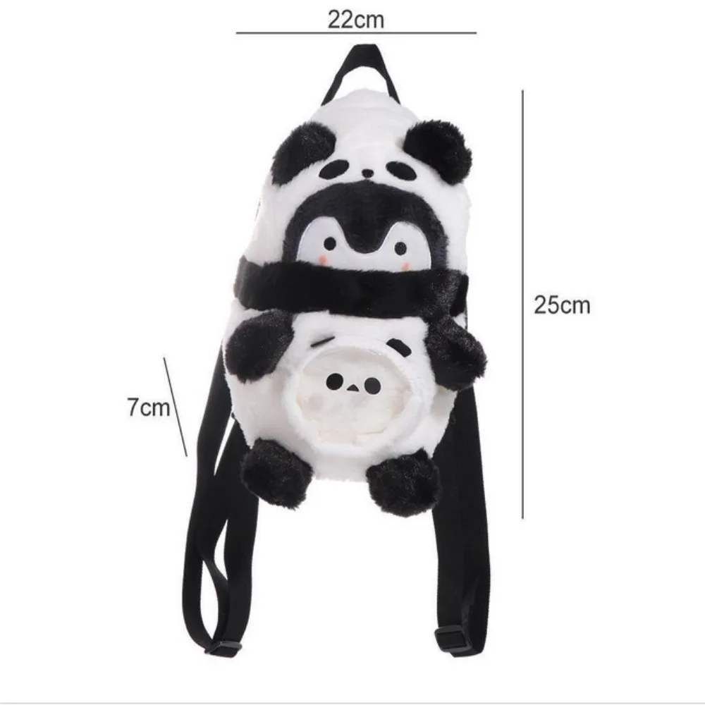 Mochila suave de dibujos animados de Panda y pingüino, mochila de felpa blanca y negra, gran capacidad, estilo de moda