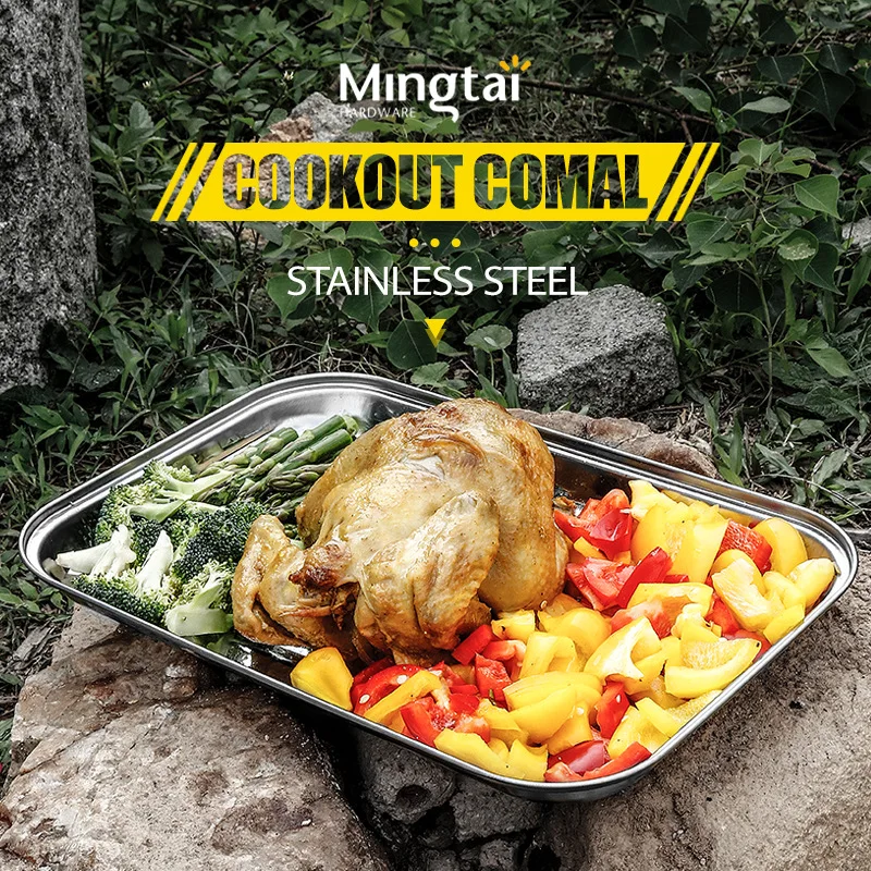 

BBQ Stainless Steel BBQ Tray Square Grilled Fish Plate with Perforated Steamed Rice Plate Punched Non stick Meat Baking Plate