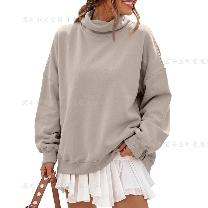 Tops Women Sweatshirts Solid Top Full Sleeve Y2k Streetwear Mock Neck Regular Sweatshirt Elegant Work Casual Loose Tees 2026