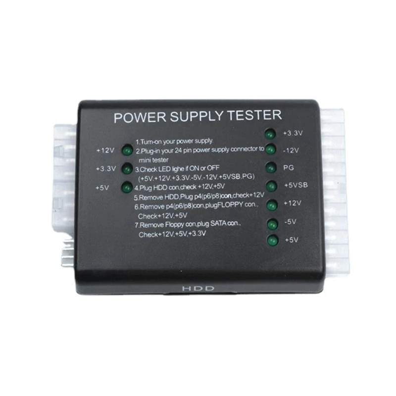 20/24Pin HDD Power Supply Tester with LED Indication Diagnostic Tool Testing for Anode Cathodes 12V 5V 3.30V