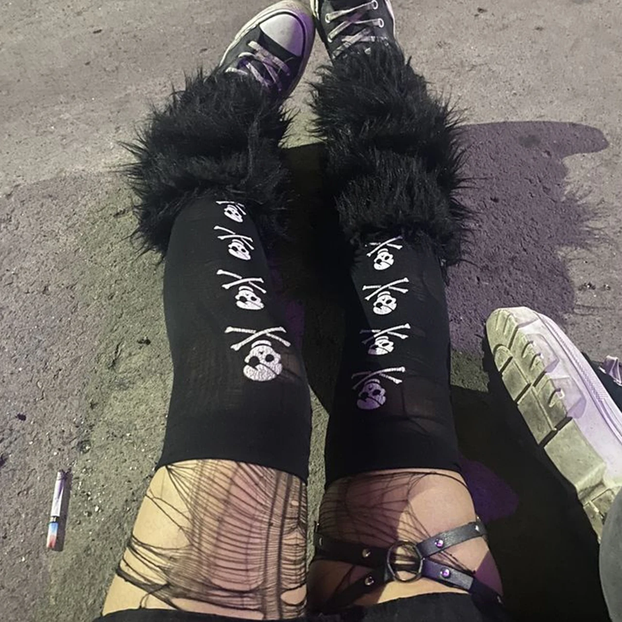Calcetines altos hasta la rodilla estilo gótico, cosplay, estampado de calavera, moda urbana, estilo Y2K, retro, Harajuku, punk blanco, estilo retro de los 2000, Emo girl