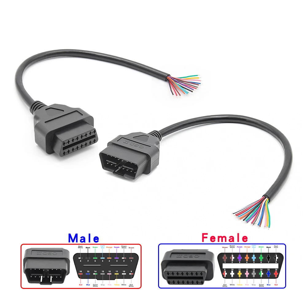 

OBD2 Cable 30cm Extension Cord 16 Color Colored Male and Female Head OPening Wire Color Bar Wire 16Pin