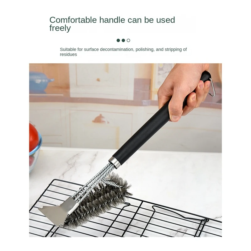 Grill Brush, Grill Cleaning Brush With Extra Long Stainless Steel Bristles, Spatula And PP Heat Insulation Handle