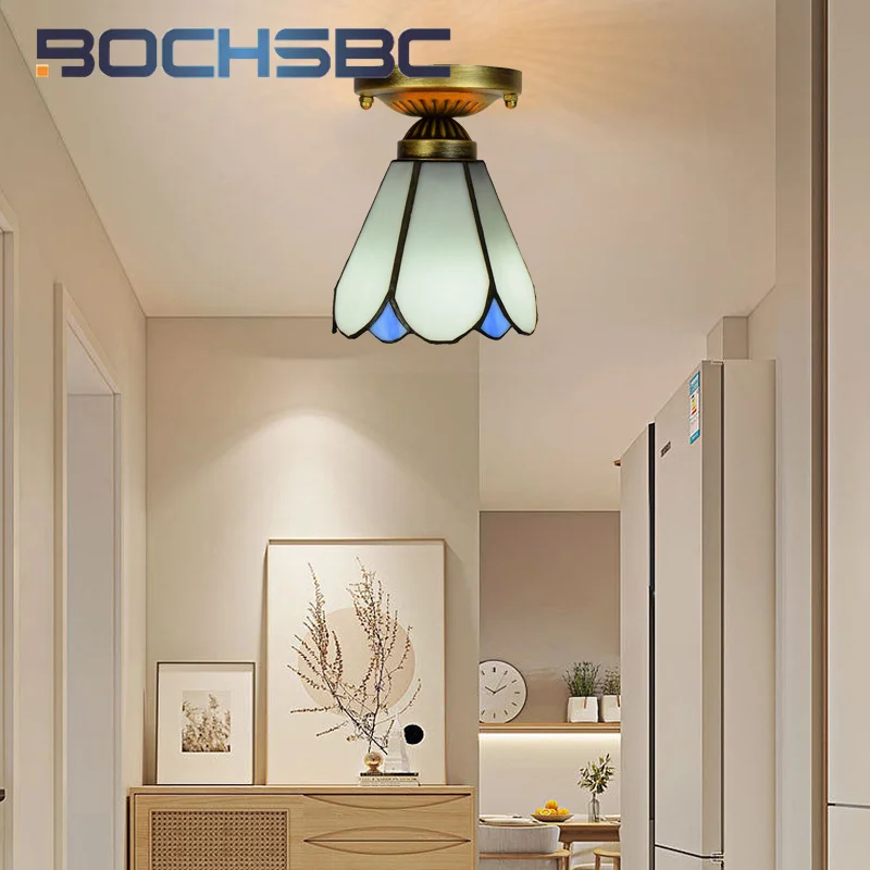 

BOCHSBC Tiffany 6inch modern minimalist style white ceiling light deco hallway hallway balcony foyer LED chandelier