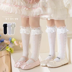 Summer Hollow geometric heart Over Knee High Socks Princess Baby Girl Lace Long Kawaii Sock anti hook wire Kids Lolita Stockings