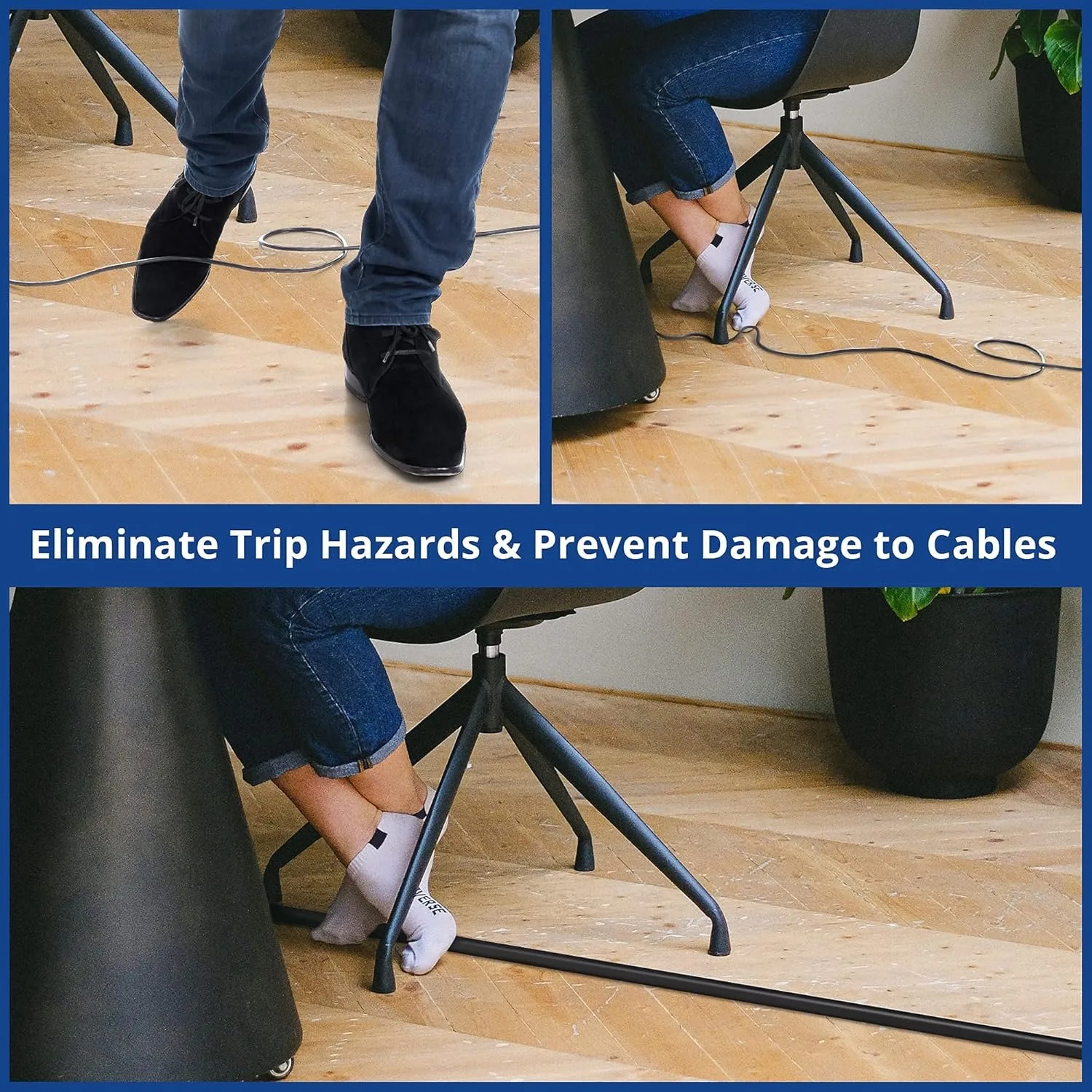 Floor Cable Cover Protector – 3 Meter Black Cord Management For Carpet & Hard Floors (Type A)